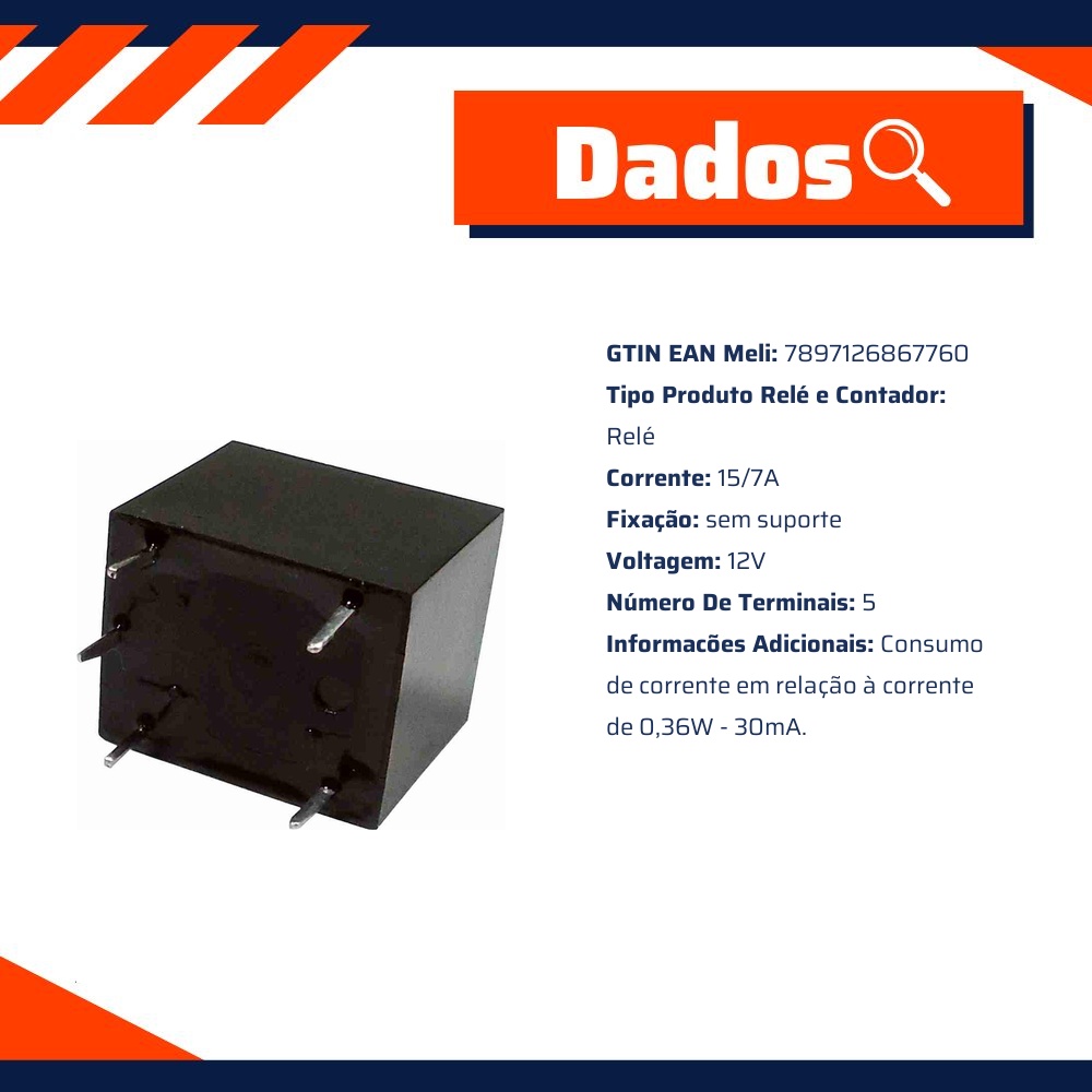 Relé PCI Reversor Selado NA/NF 7,5/3,5A 24V 5 Terminais 28V - DNI - 7596-25