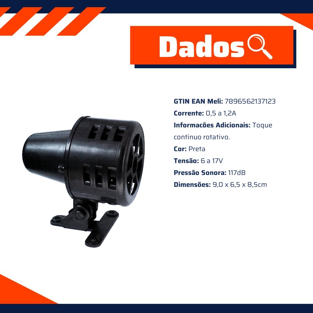 Sirene Mecânica Rotativa Twister de 6V a 17V e 117dB - DNI - 3712