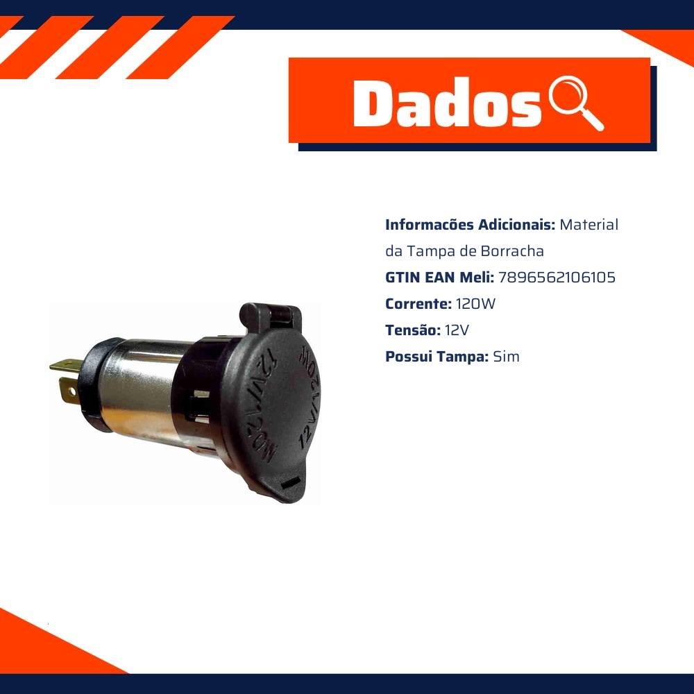 Tomada Polarizada 12V com Potência Máxima de 120W para Toyota Corolla e Etios - DNI - DNI 0610