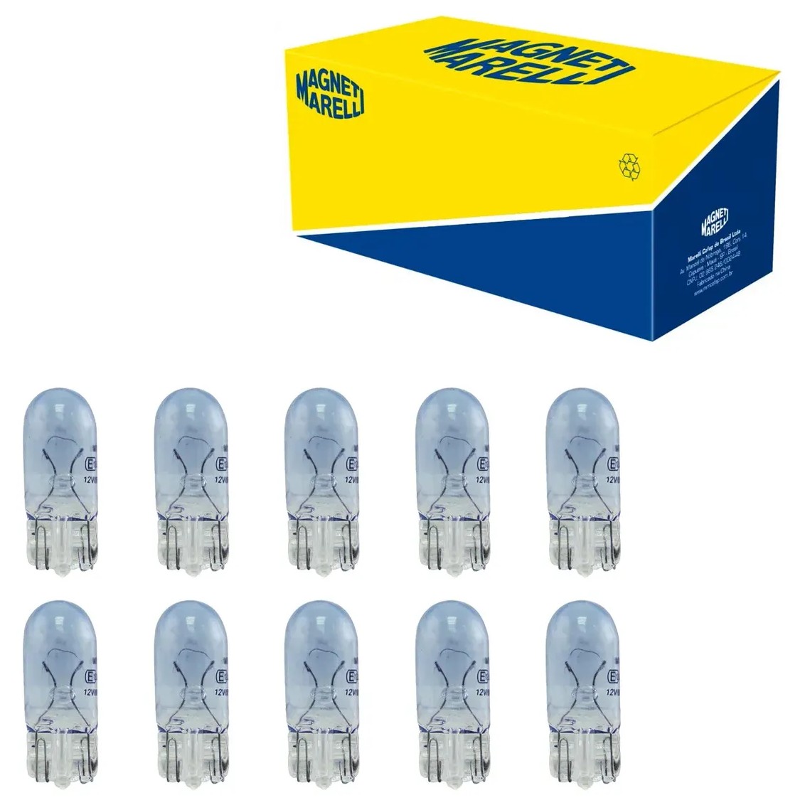 10 Lâmpadas Luz De Placa / 12V 5W W2.1X9.5D W5W Super Pingão - Magneti Marelli - LMM2825CB