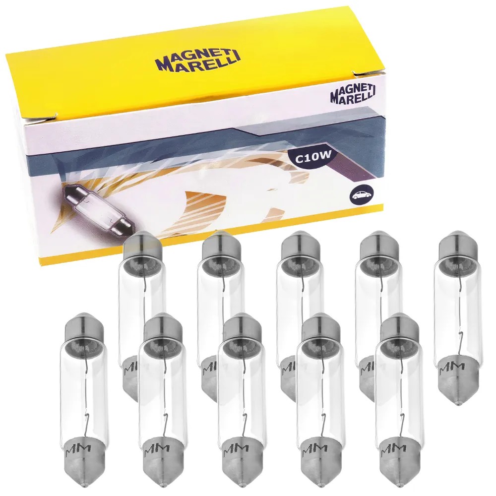 10 Lâmpadas Luz Do Teto / 12V 10W Sv8.5 8 C10W 11*38 Standard Torpedinho - Magneti Marelli - LMM6461