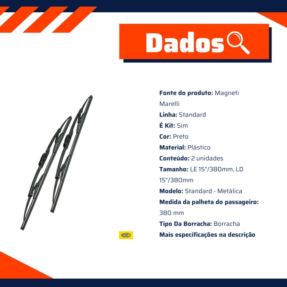 Par de Palhetas Dianteira Standard Le 15"/380Mm, Ld 15"/380Mm Metálica - Magneti Marelli - PMMS125