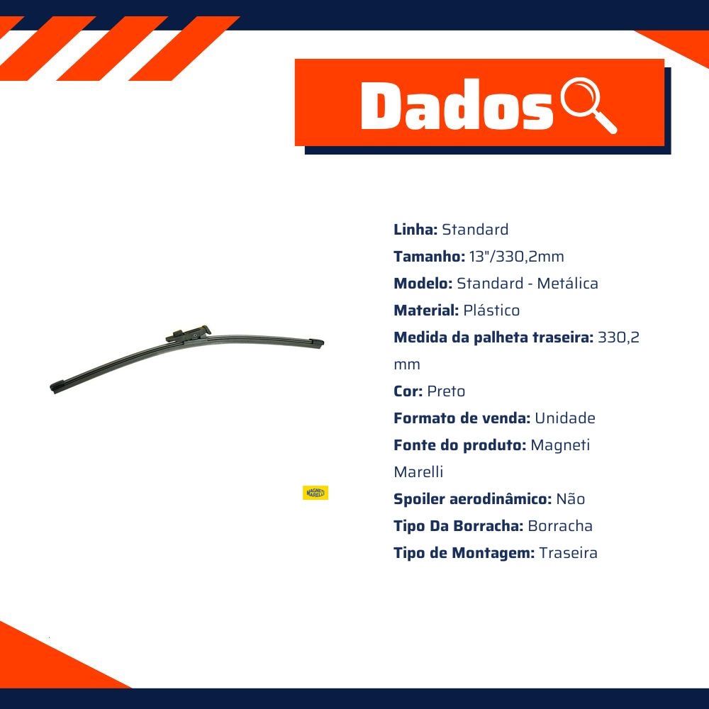 Palheta Traseira Standard 13" 330,2mm Metálica para Volkswagen Nivus - Magneti Marelli - PMM13.1T