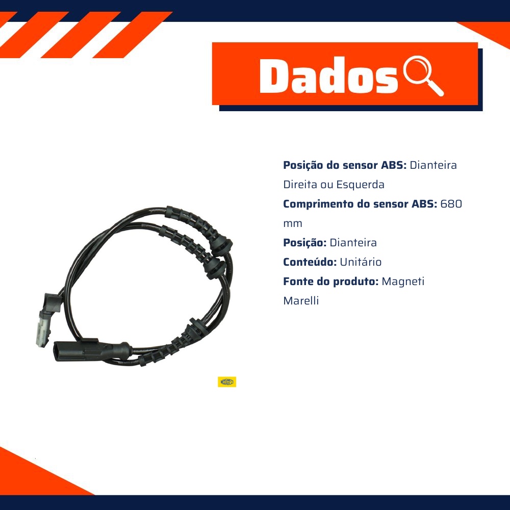 Sensor ABS da Roda Dianteira para Renault Logan e Sandero - Magneti Marelli - ABSMM610-DD/DE