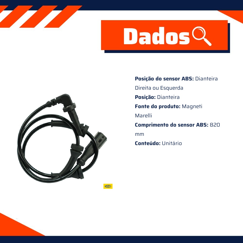 Sensor ABS da Roda Dianteira para Renault Master - Magneti Marelli - ABSMM530-DD/DE