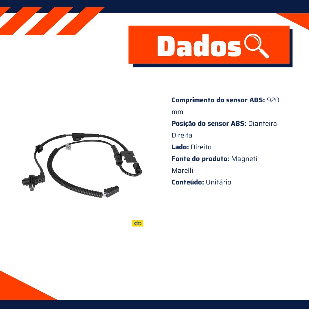 Sensor Abs Da Roda Dianteira Direita - Magneti Marelli - ABSMM740-DD