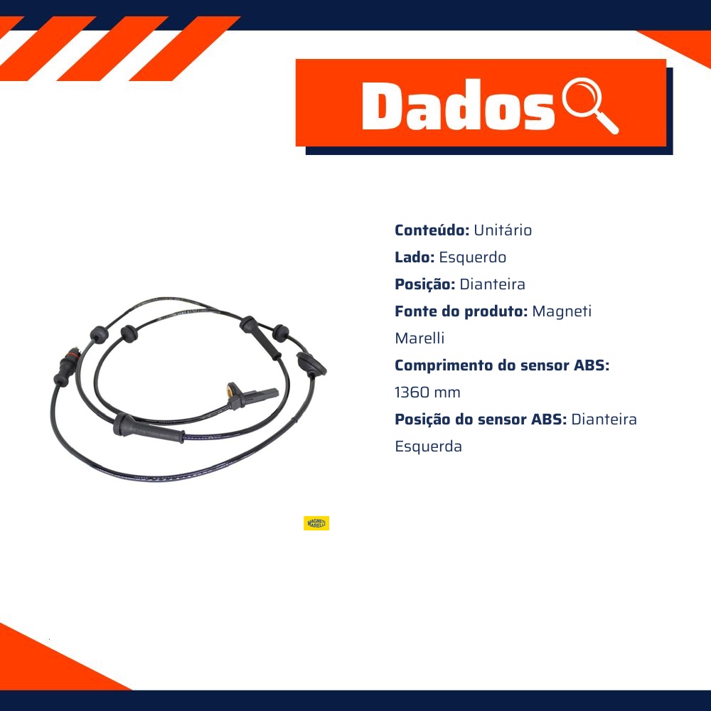 Sensor ABS da Roda Dianteira Esquerda para Fiat Doblo - Magneti Marelli - ABSMM640-DE