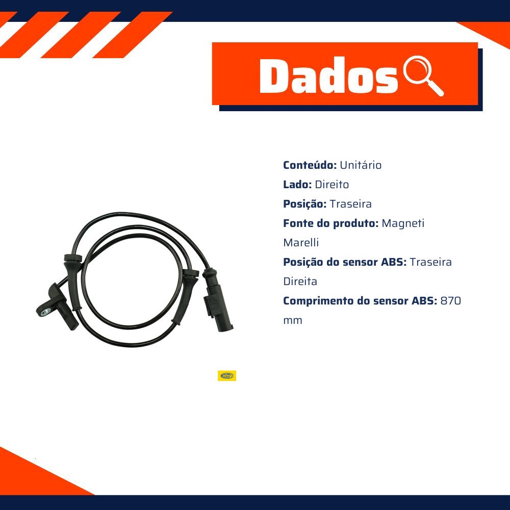 Sensor ABS da Roda Traseira Direita para Fiat Palio Weekend - Magneti Marelli - ABSMM150-TD