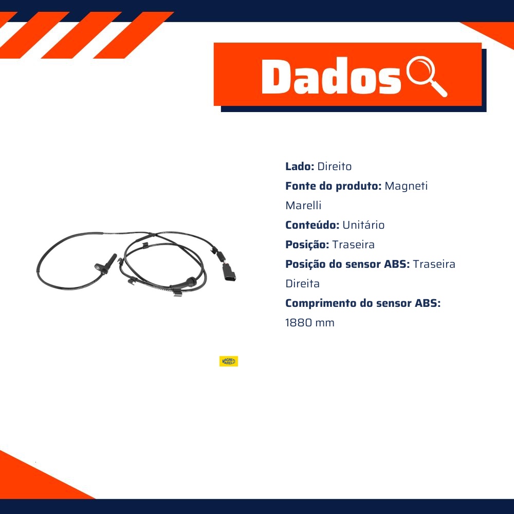 Sensor ABS da Roda Traseira Direita para Ford Transit - Magneti Marelli - ABSMM630-TD