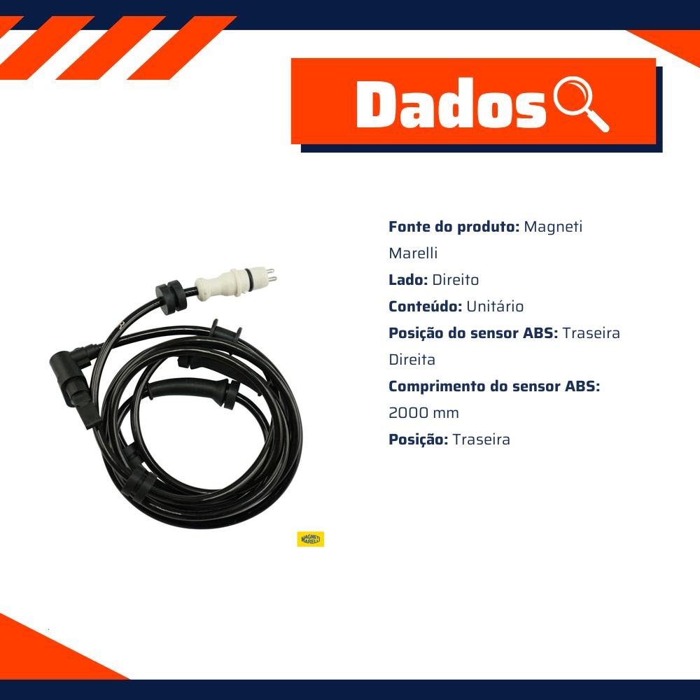 Sensor ABS da Roda Traseira Direita para Fiat Strada - Magneti Marelli - ABSMM160-TD