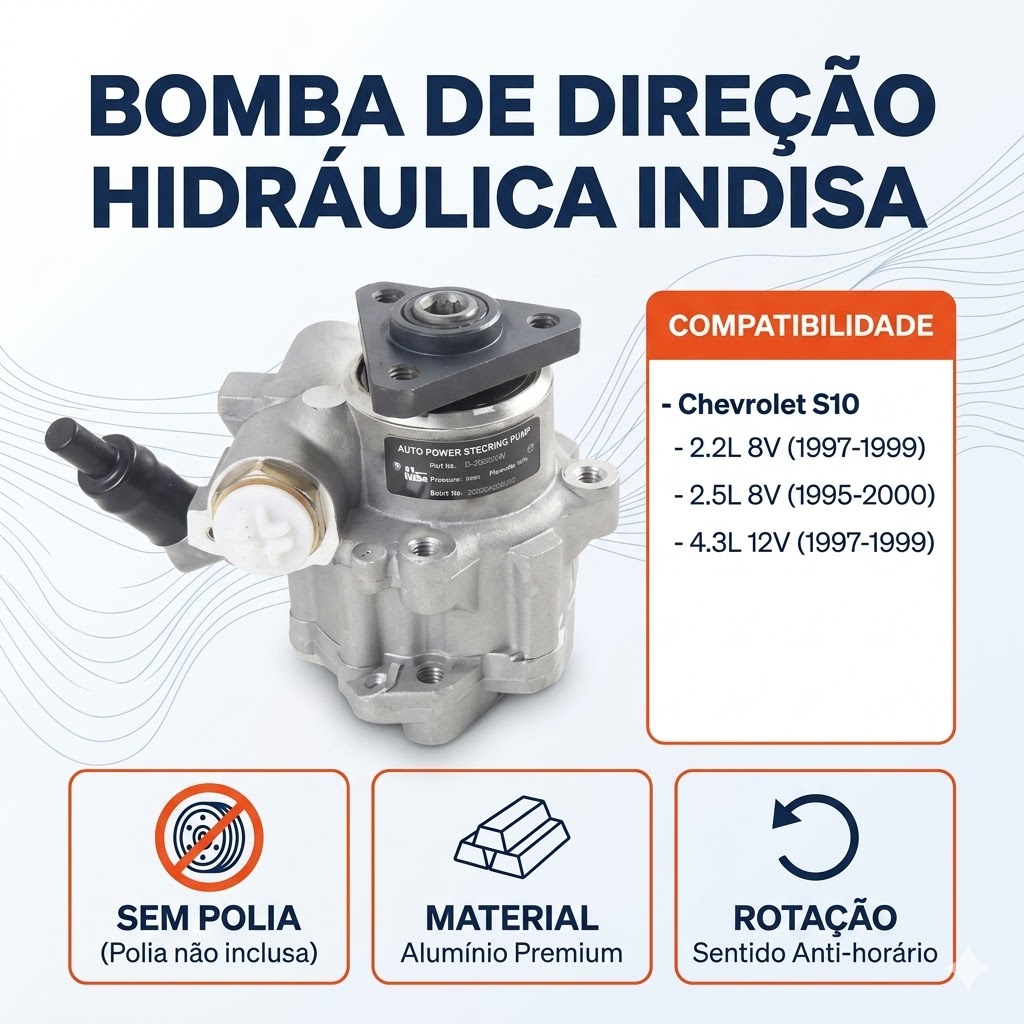 Bomba de Direção Hidráulica para Chevrolet S10 - Indisa - DH255104