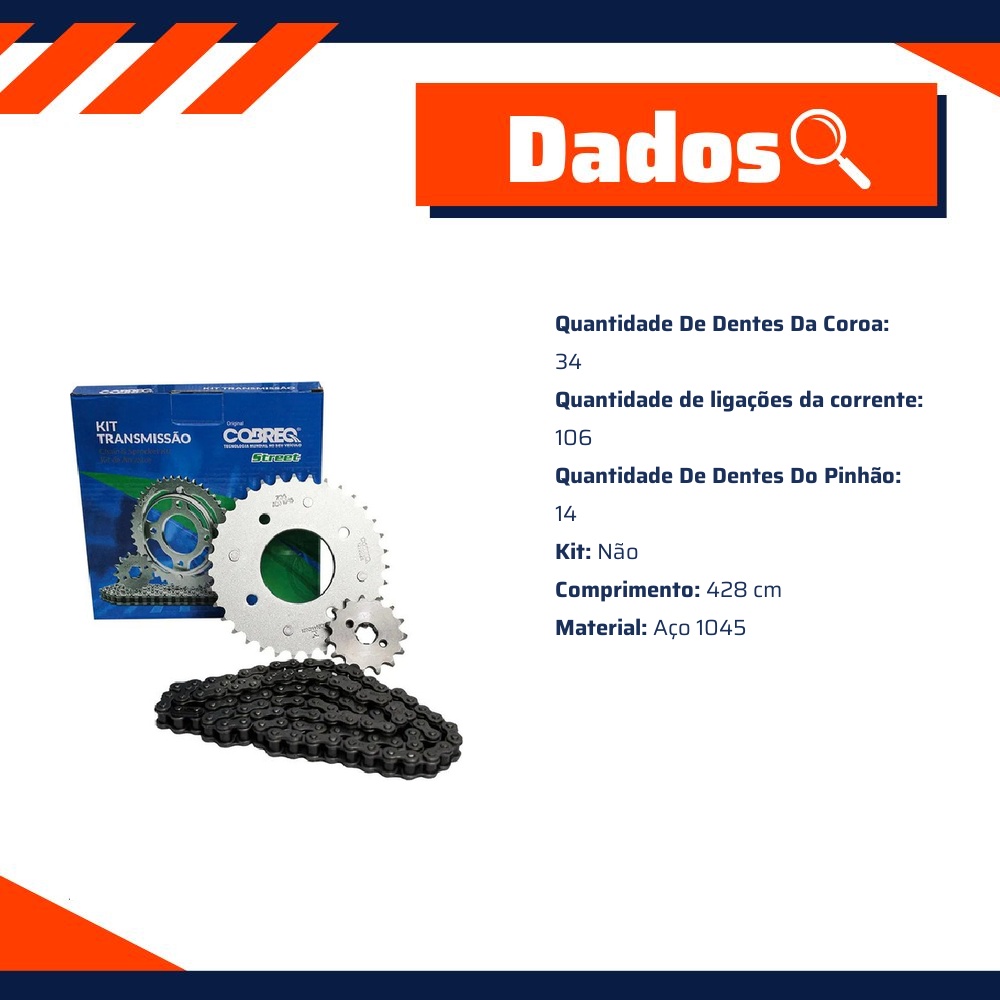 Kit Transmissão para Honda Biz 110 e Biz 125 - Cobreq - 0002-KR