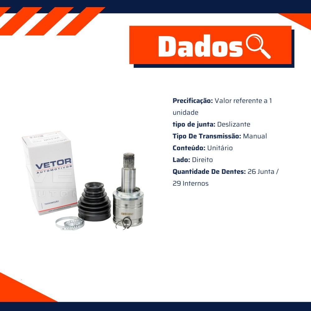 Junta Deslizante Lado Direito Cambio Manual para Chevrolet Tracker - Vetor - VT5790