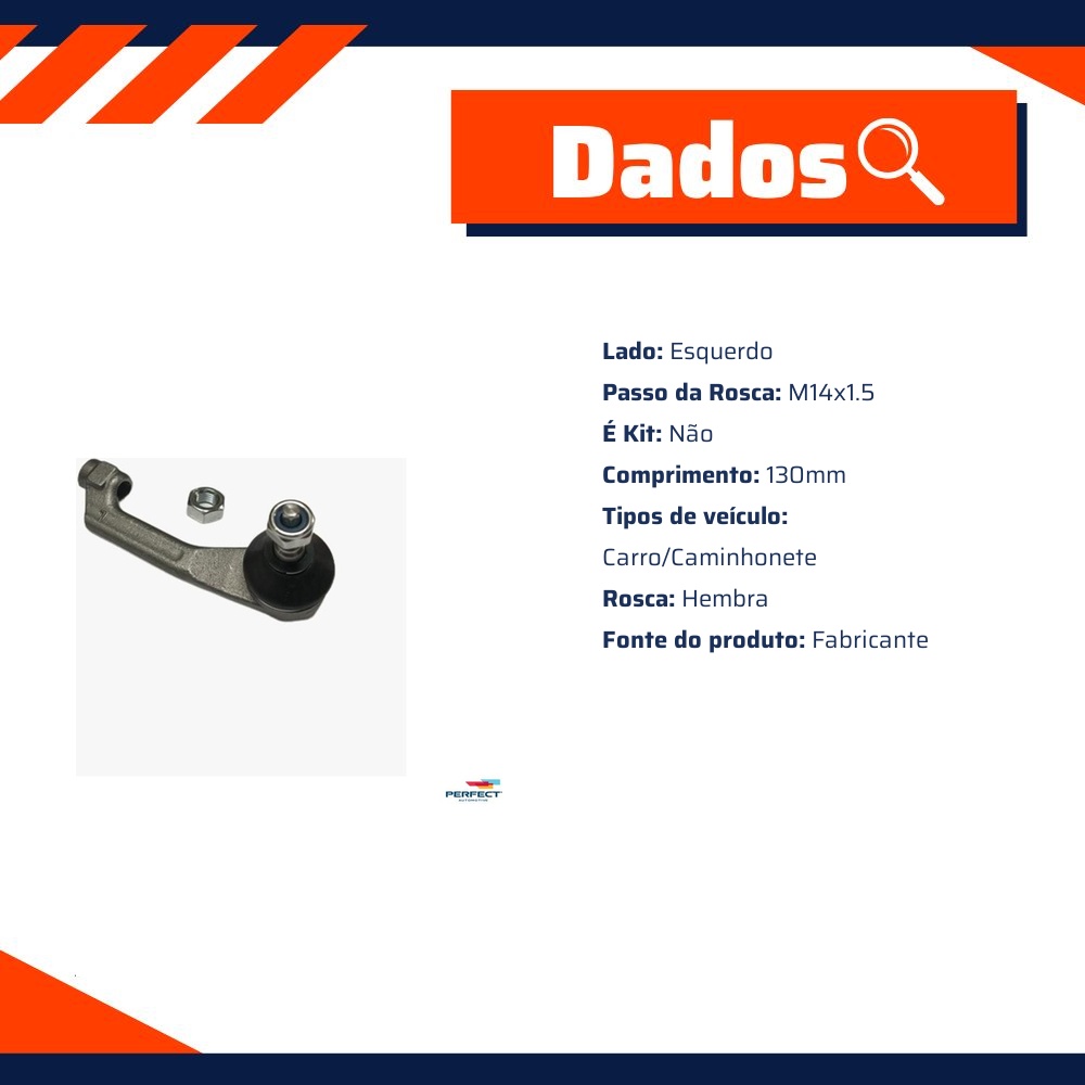 Terminal de Direção Esquerdo para Peugeot 208 - Perfect - TDI0503