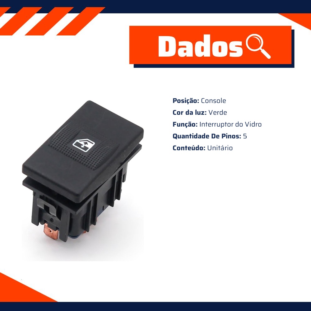 Interruptor do Vidro Elétrico para Volkswagen Santana - Gauss - GE2370