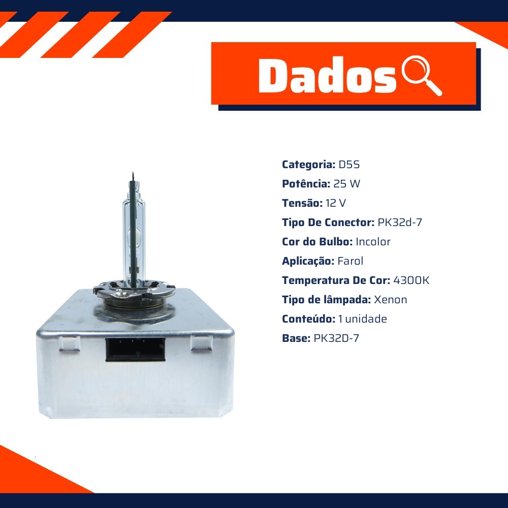 Lampada Xenon D5S - 12V - 25W - C1 - Pk32D-7 - Gl1 - Gauss - GL160D5S