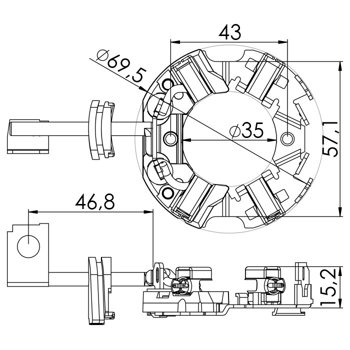 Porta Escovas para Motor de Partida com 4 Escovas - Unifap - 1.218/4