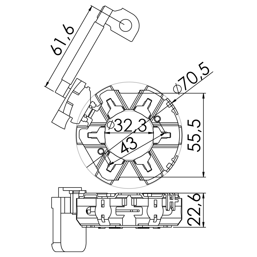 Porta Escovas para Motor de Partida com 6 Escovas - Unifap - 1.293/6