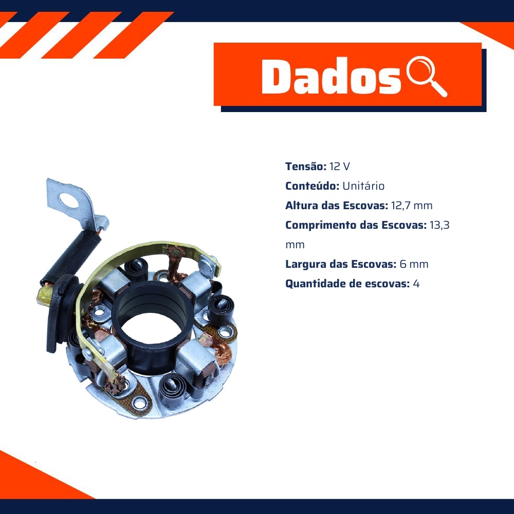 Porta Escovas para Motor de Partida com 4 Escovas para Ford Edge e Focus - Unifap - 1.353/4