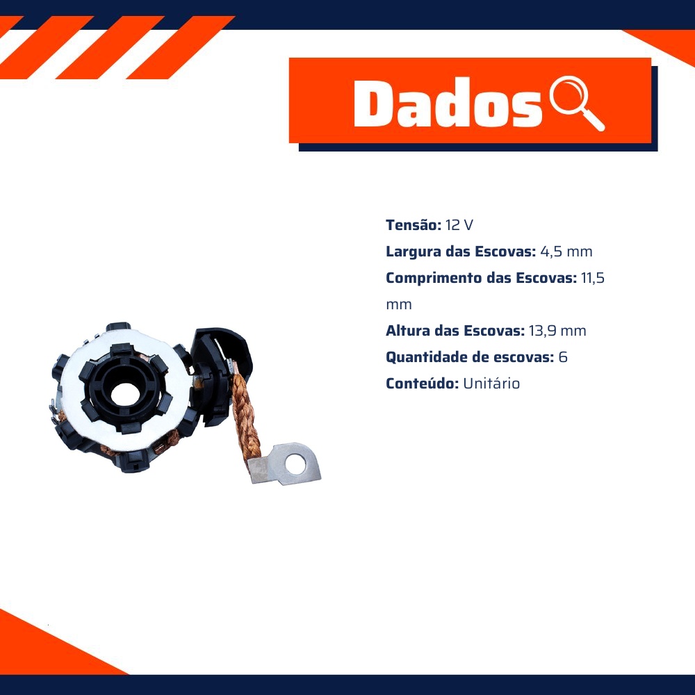 Porta Escovas para Motor de Partida com 6 Escovas - Unifap - 1.372/6