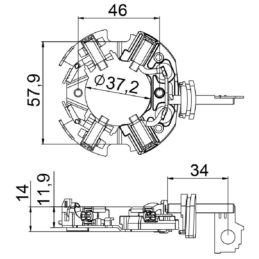 Porta Escovas para Motor de Partida com 4 Escovas - Unifap - 1.375/4