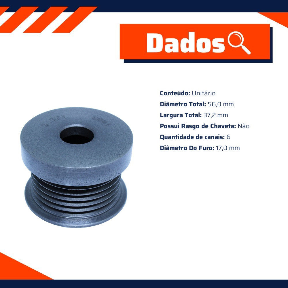 Polia para Alternador para Volkswagen Gol e Parati - Unifap - 3.371