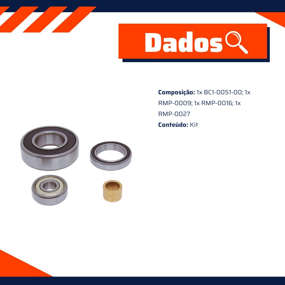 Kit de Buchas com Rolamento para Motor de Partida - Unifap - KT-0128-00