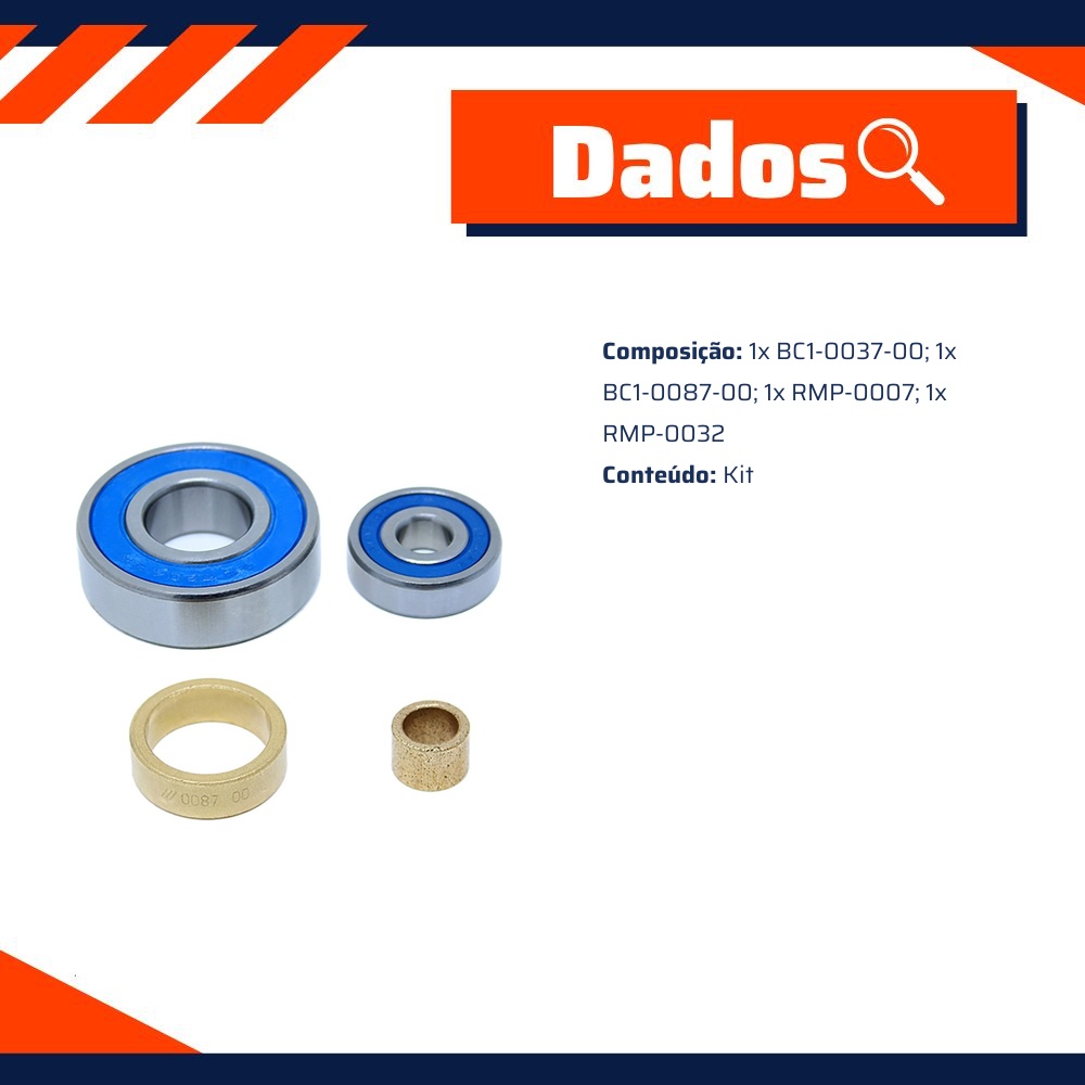 Kit de Buchas com Rolamento para Motor de Partida - Unifap - KT-0168-00