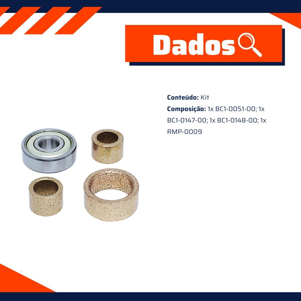 Kit de Buchas com Rolamento para Motor de Partida - Unifap - KT-0180-00