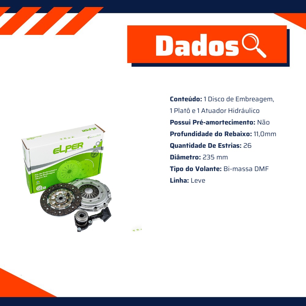 Kit de Embreagem com Atuador Hidráulico - Elper - 90 373