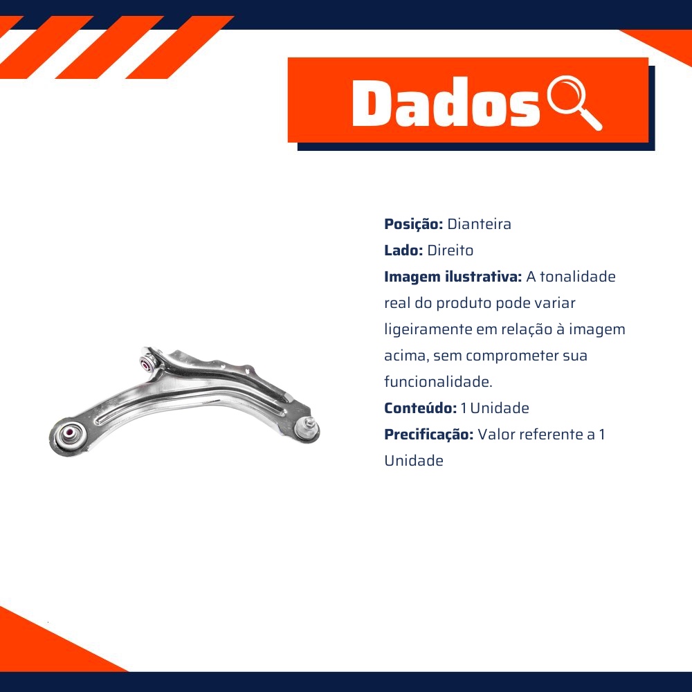 Bandeja Dianteira Lado Direito para Renault Megane e Megane Grand Tour - MetalSystem - 08992DMS