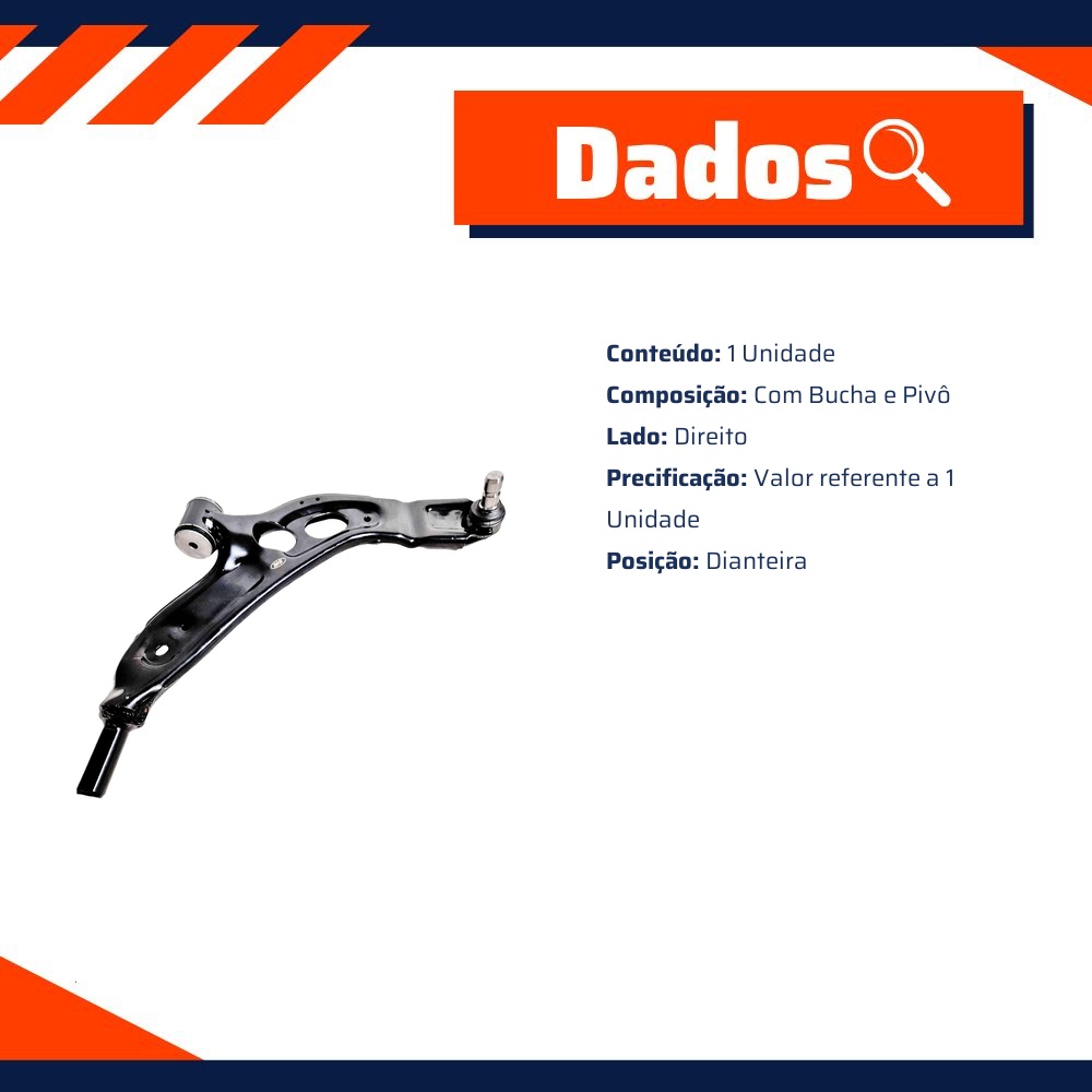 Bandeja Dianteira Lado Direito com Bucha e Pivô - Metalsystem - 31148DMS