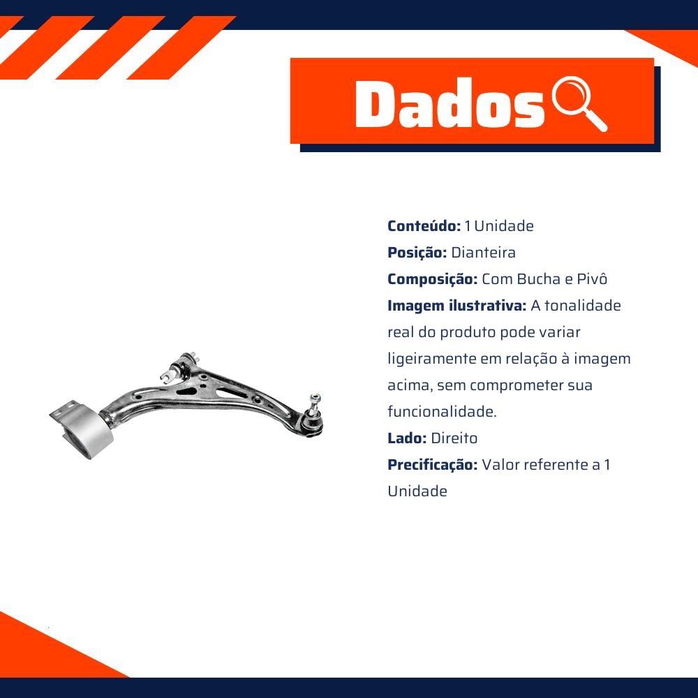Bandeja Dianteira Lado Direito com Bucha e Pivô para Chevrolet Equinox - MetalSystem - 31542DMS