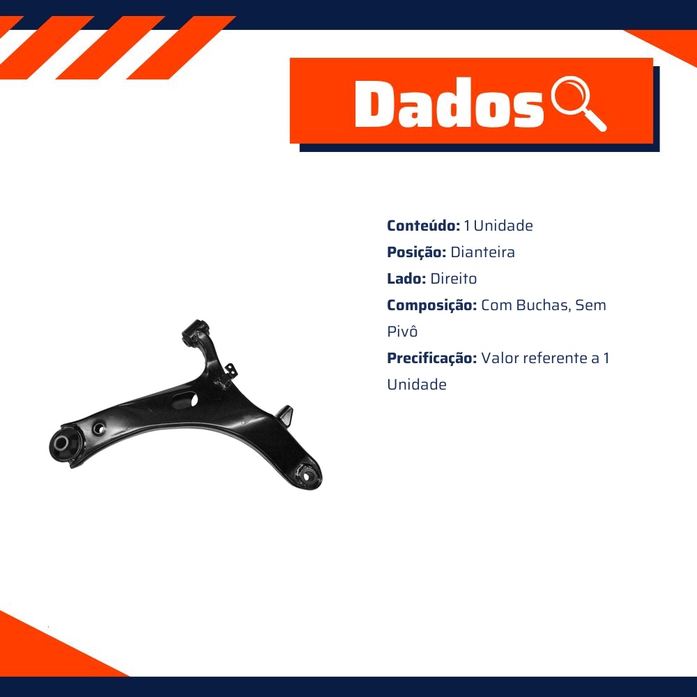 Bandeja Dianteira Lado Direito com Buchas sem Pivô para Subaru Impreza - MetalSystem - 08013DMS
