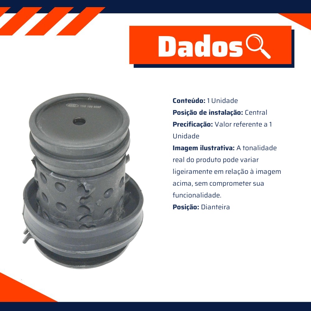 Coxim Central Dianteiro do Motor para Volkswagen Golf e Polo Classic - MetalSystem - 30088+MS