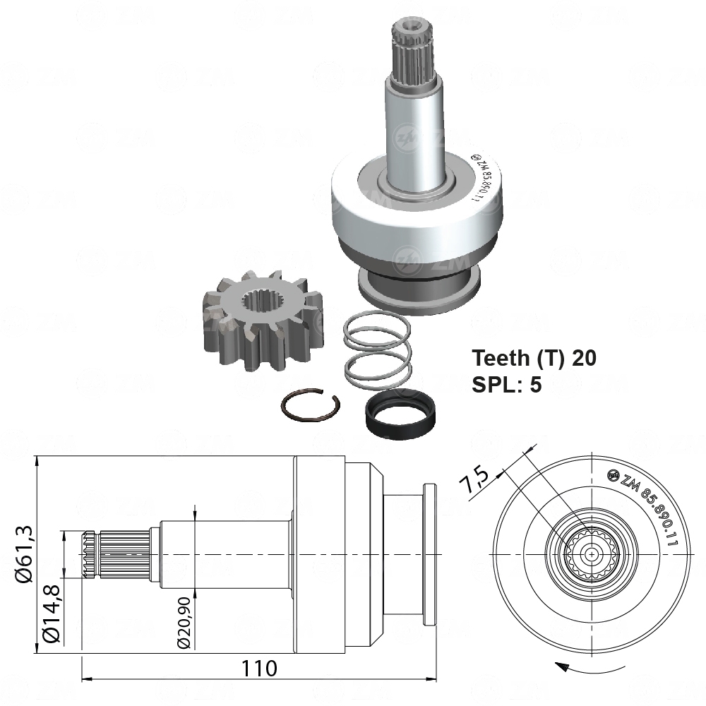 Impulsor de Partida para Volkswagen Constellation 24-280 - ZM - 85.890.11