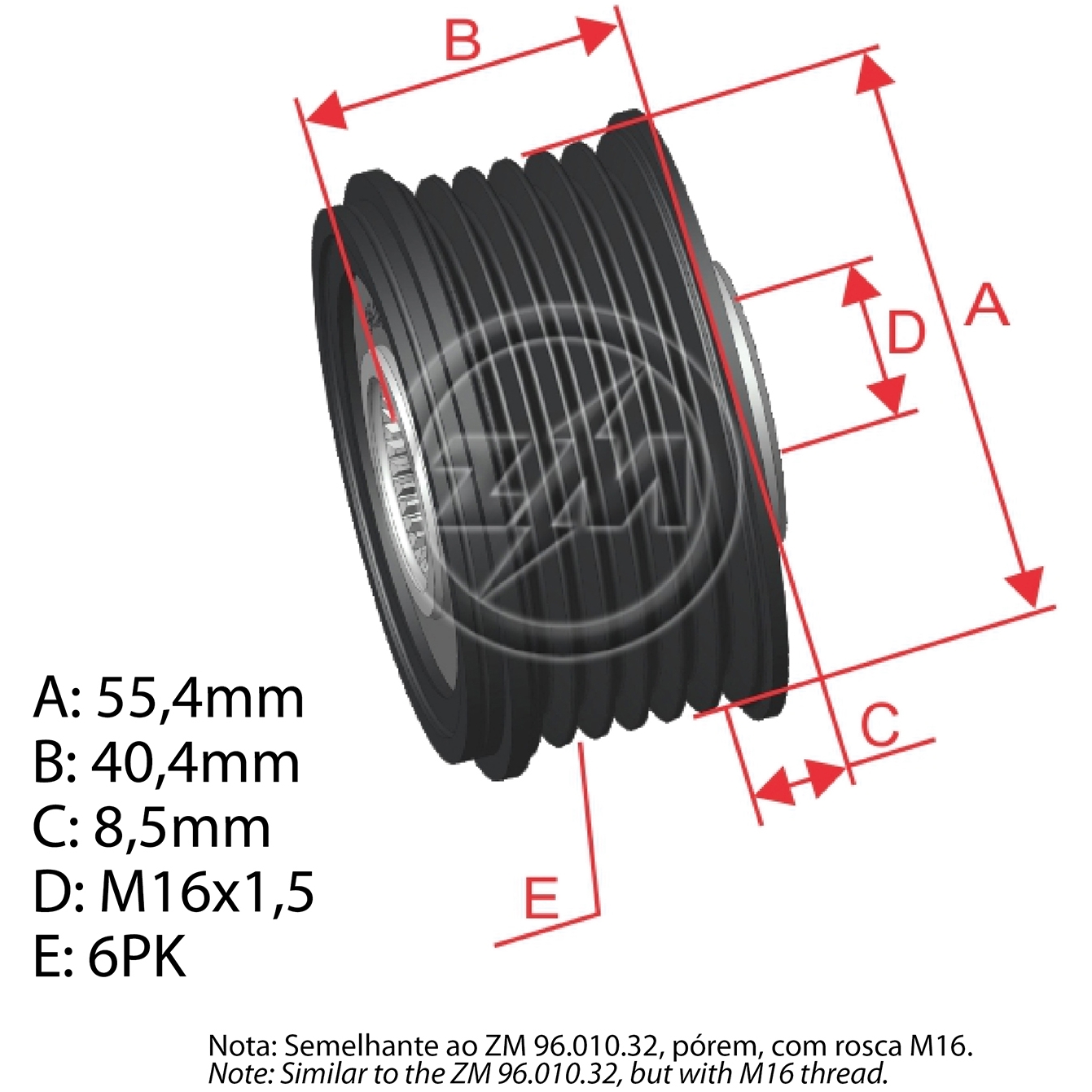 Polia do Alternador Oap para Mitsubishi L200 - ZM - 96.010.39