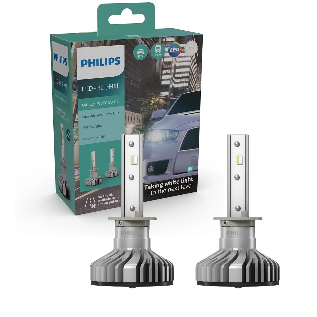 Par Lâmpada LED do Farol H1 12V/24V ULTINON PRO 5000 - Philips - 11258U50CWX2
