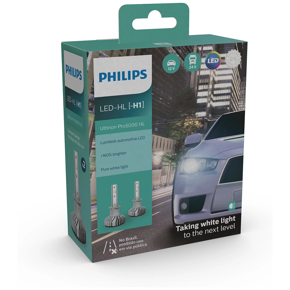 Par Lâmpada LED do Farol H1 12V/24V ULTINON PRO 5000 - Philips - 11258U50CWX2