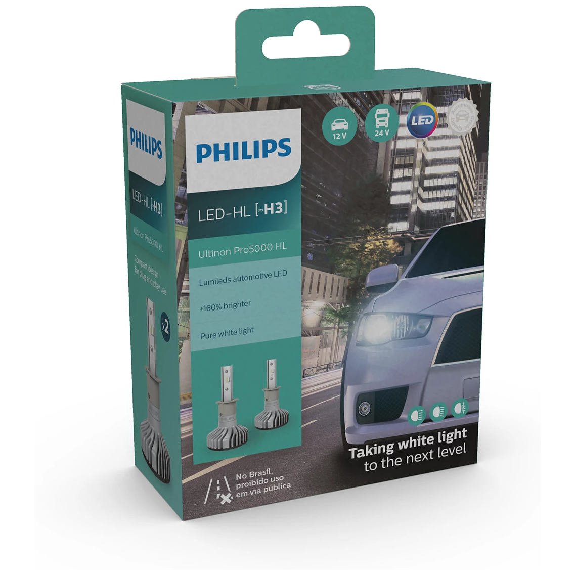 Par Lâmpada LED do Farol H3 12V/24V ULTINON PRO 5000 - Philips - 11336U50CWX2