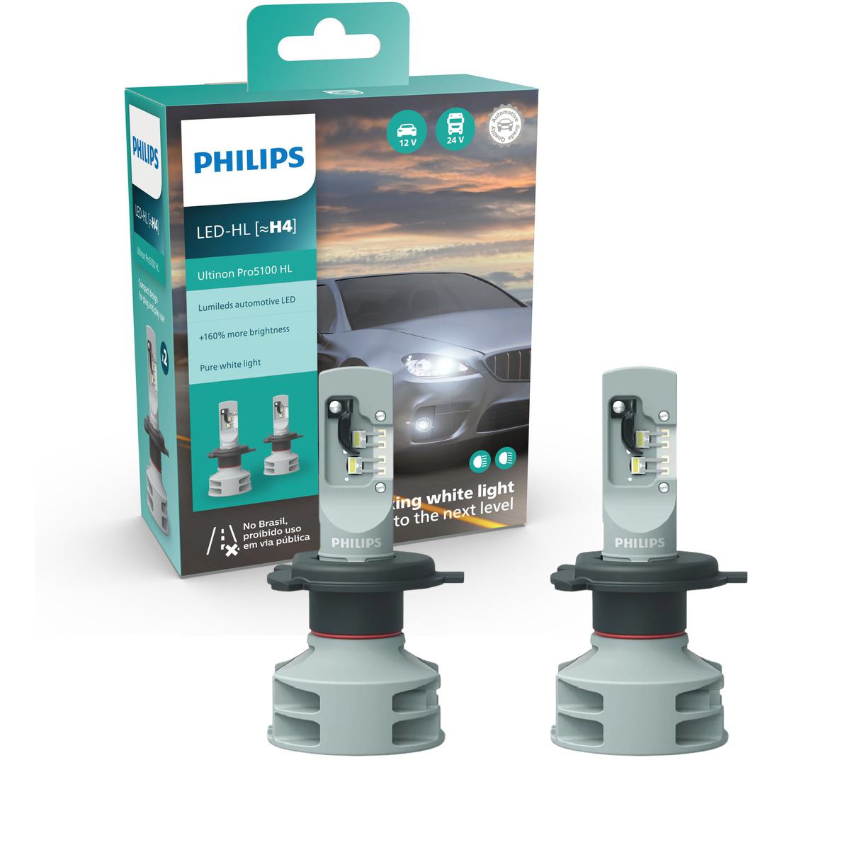 Par Lâmpada LED do Farol H4 12V/24V ULTINON PRO 5100 - Philips - 11342U51X2