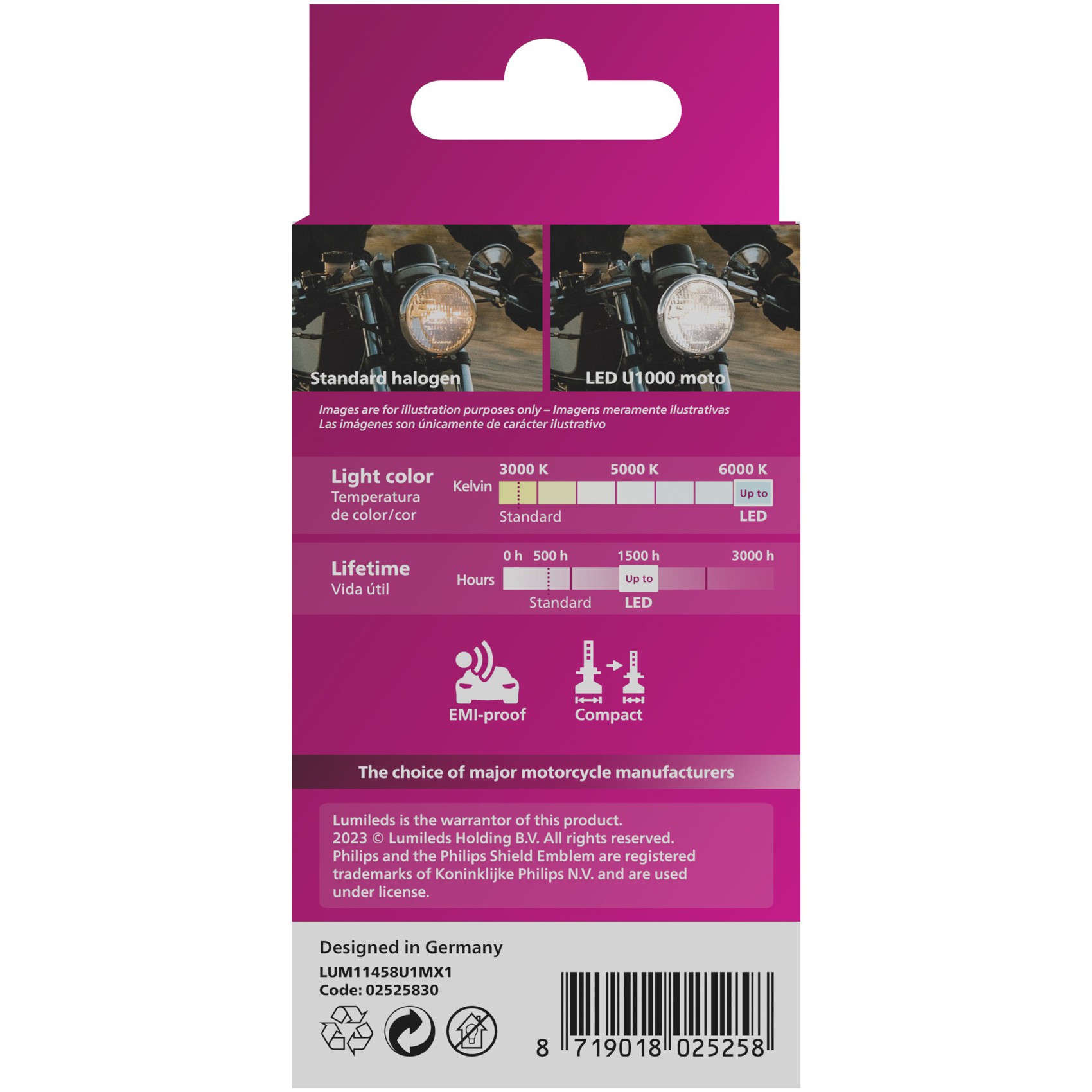 Lâmpada LED do Farol Moto M4fit/HS1 12V ULTINON 1000 - Philips - 11458U1MX1