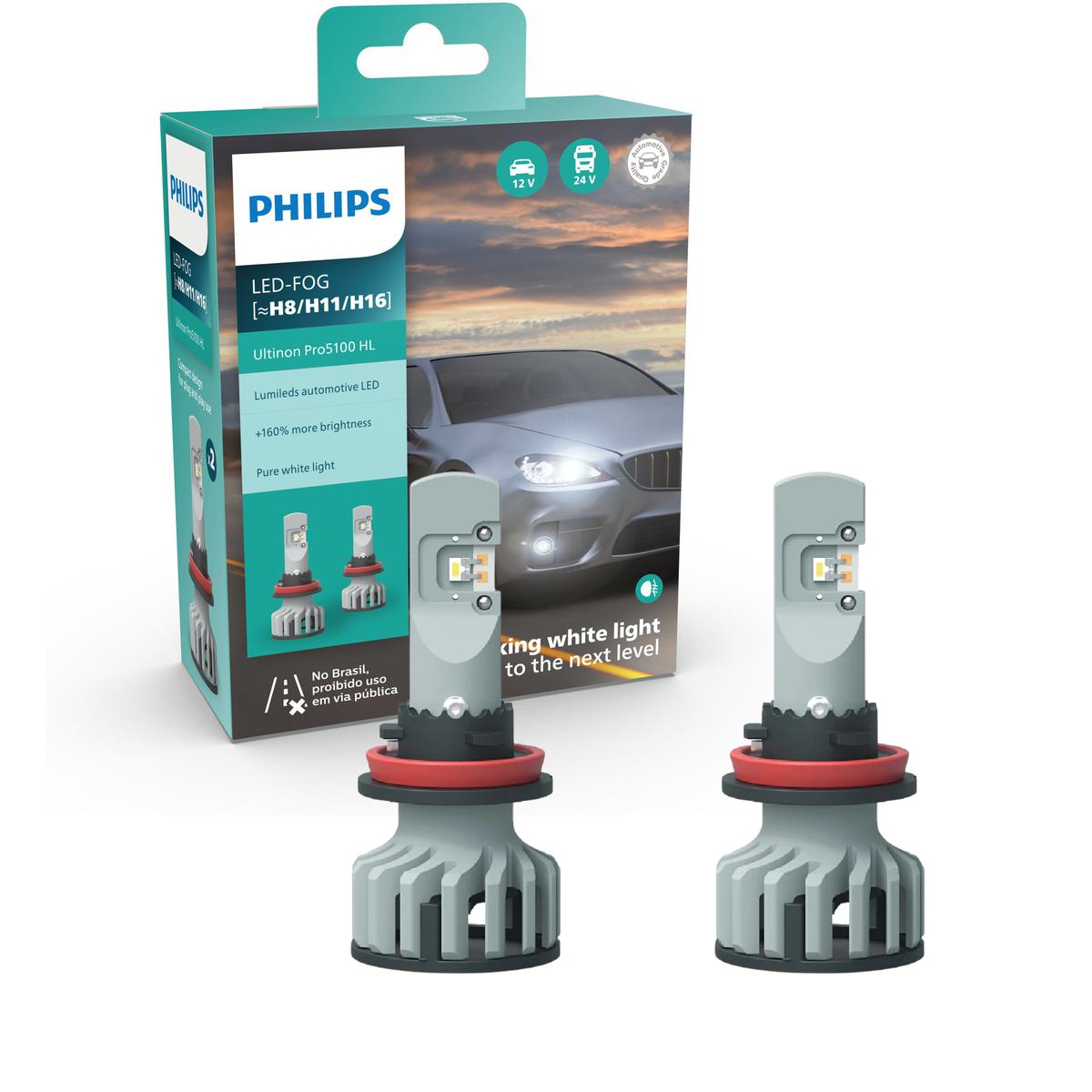 Par Lâmpada LED do Farol Neblina H8/H11/H16 12V/24V ULTINON - Philips - 11366U51X2