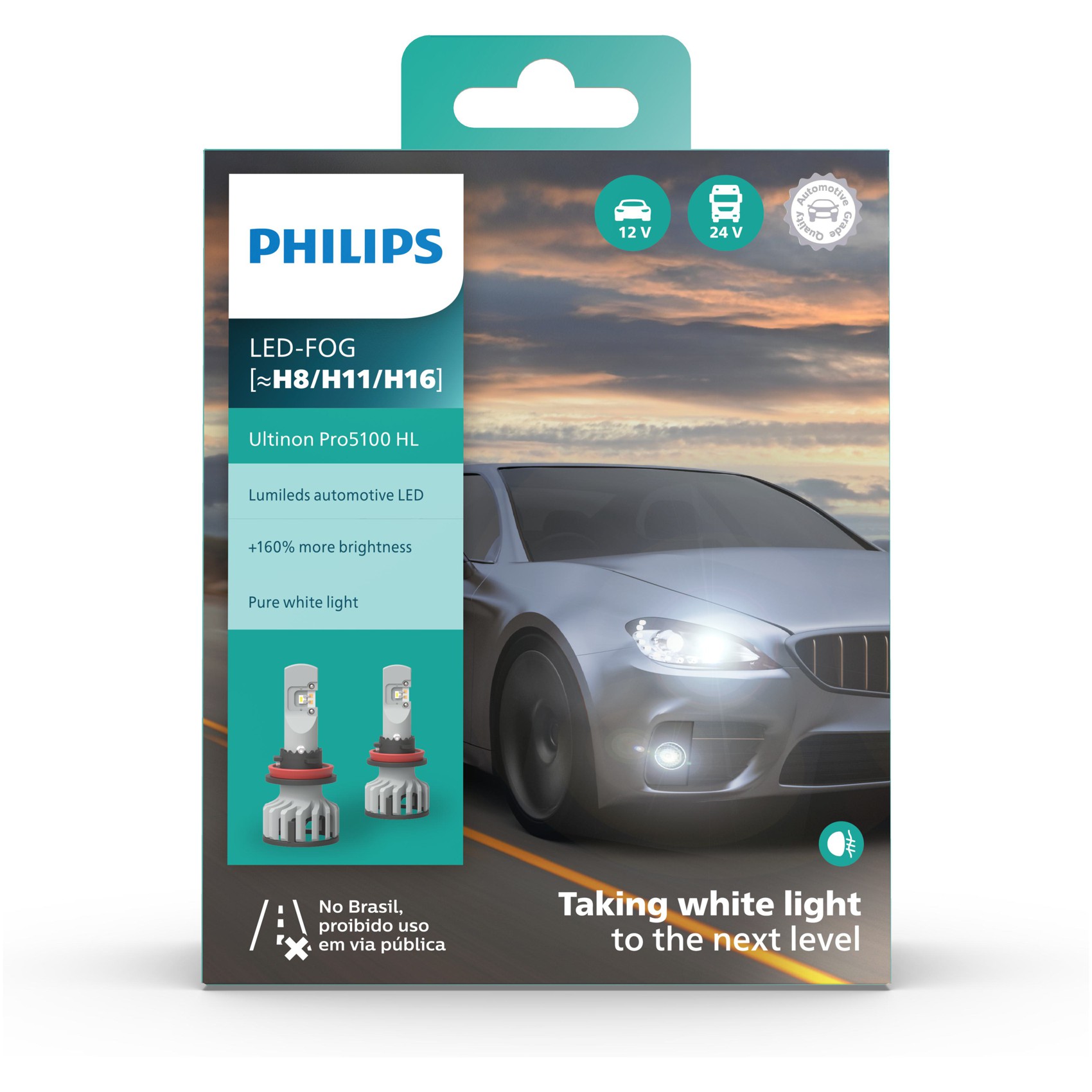 Par Lâmpada LED do Farol Neblina H8/H11/H16 12V/24V ULTINON - Philips - 11366U51X2