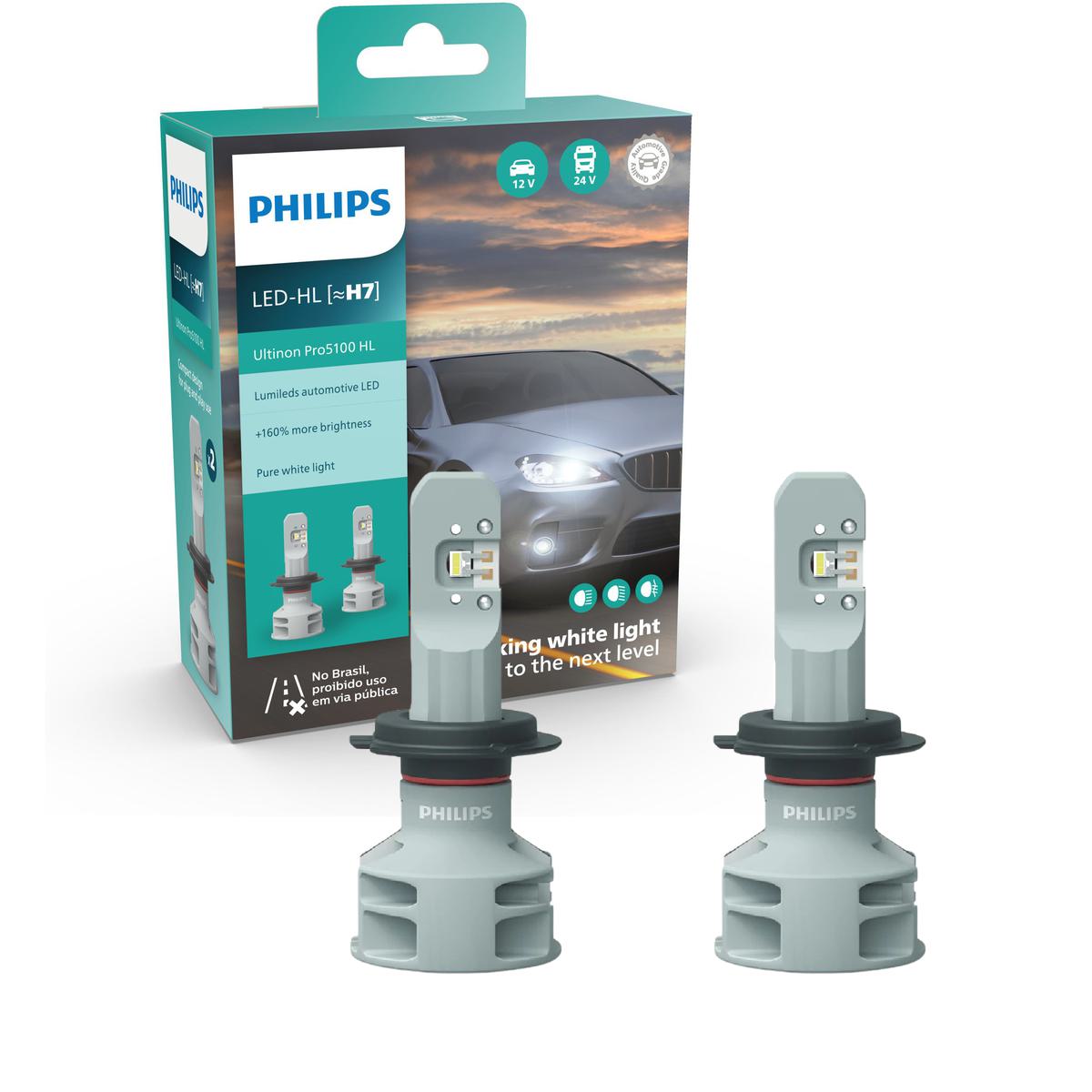 Par Lâmpada LED do Farol H7 12V/24V ULTINON PRO 5100 - Philips - 11972U51X2