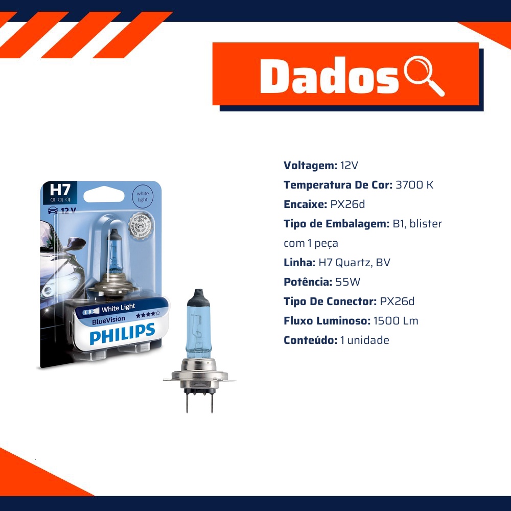 Lâmpada do Farol H7 12V BLUE VISION - Philips - 12972BVB1