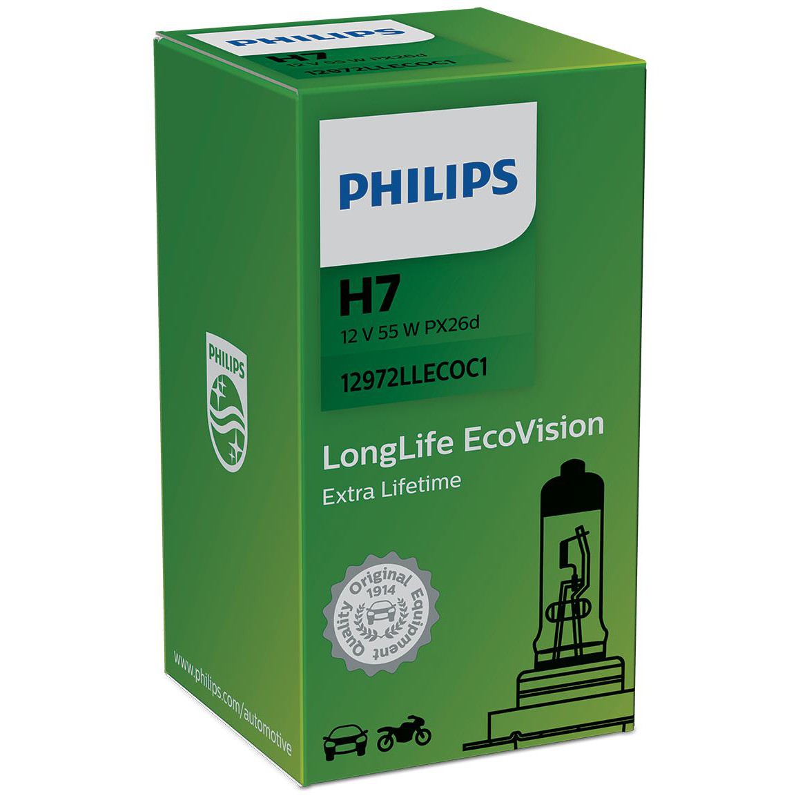 Lâmpada do Farol H7 12V LONG LIFE ECOVISION - Philips - 12972LLECOC1