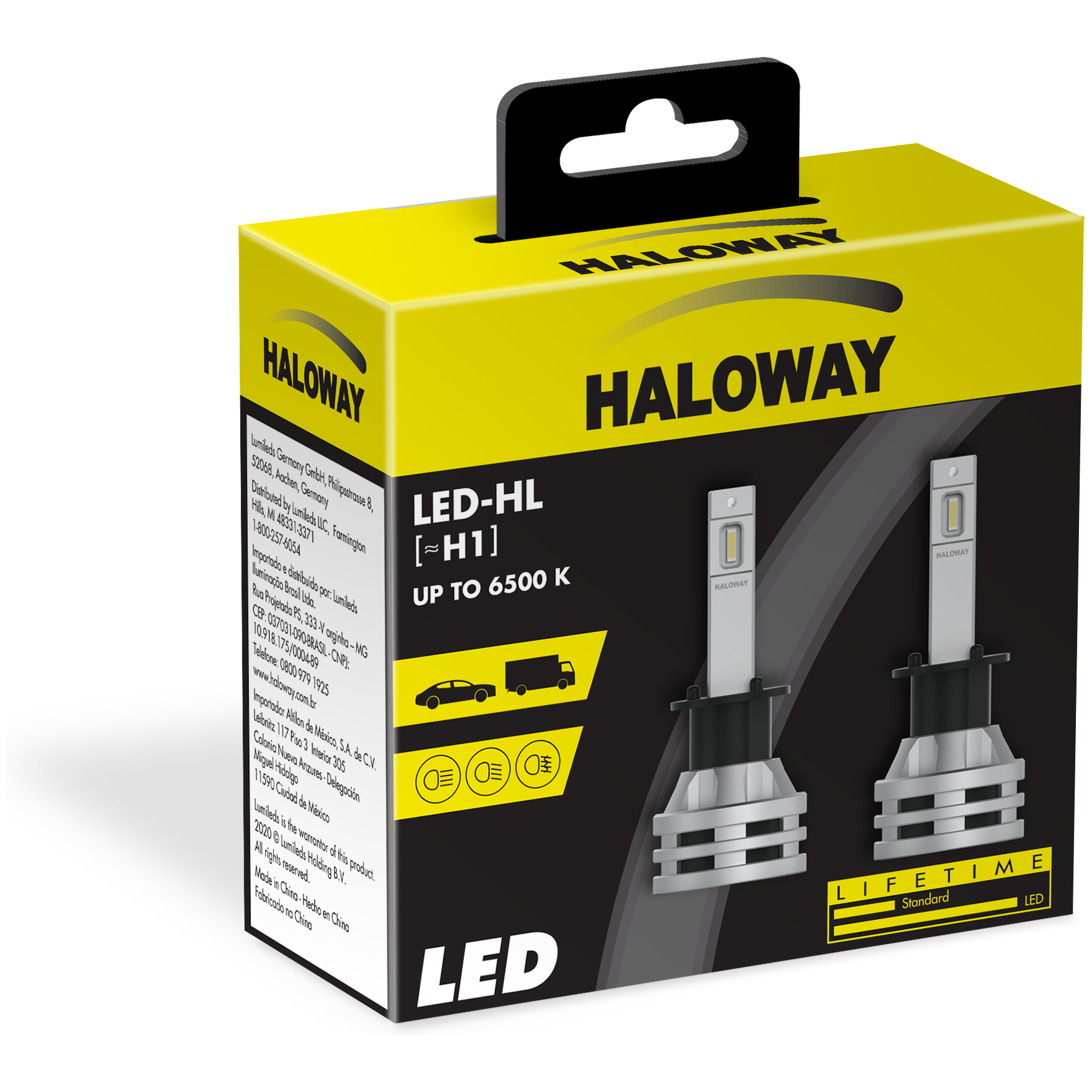 Par Lâmpada LED do Farol H1 12V/24V 6500K - Haloway - LED H1 HAL