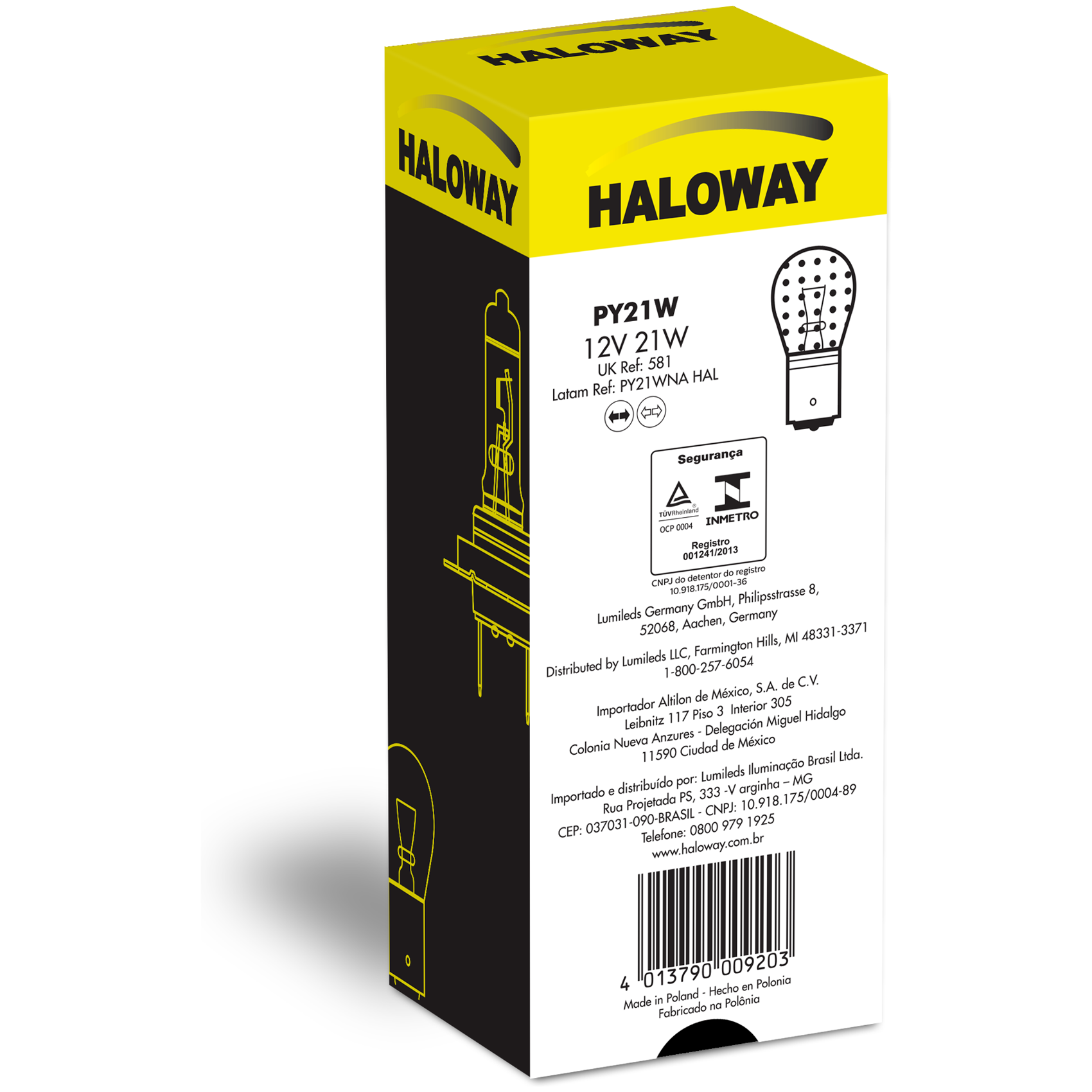 Lâmpada Freio/Lanterna PY21W 12V Ambar - Haloway - PY21WNA HAL