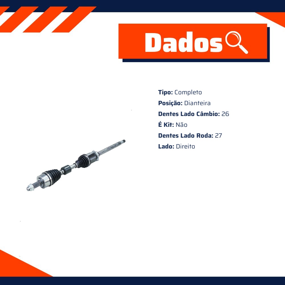 Semieixo Completo Dianteira Direita para Fiat Toro e JEEP Renegade - Cofap - SEC03010